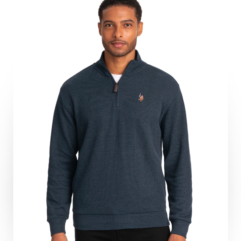 U.S. Polo Assn. Men's 2XL Black 1/4 Zip Pullover Sweater Cotton Blend